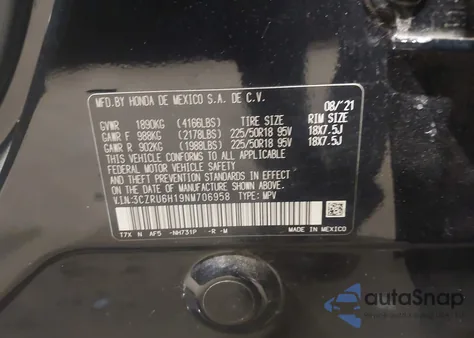 2022 Honda Hr-V Awd Sport z USA, uszkodzony, nr VIN 3CZRU6H19NM706958